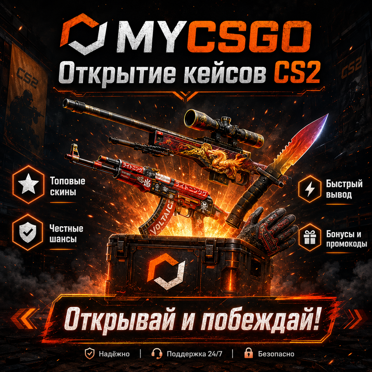 MYCSGO промокод CS2 — обзор сайта, новые сундуки, бонусы и окупаемость кейсов.