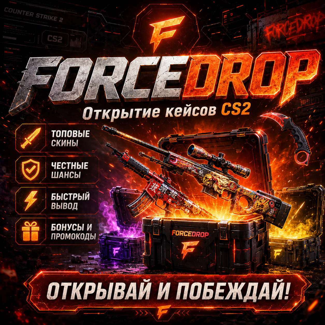 ForceDrop промокод CS2 — обзор сайта, кейсы, бонусы и реальный опыт открытия.